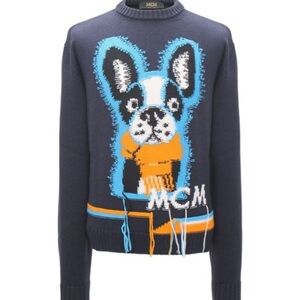 MCM Navy Blue Crewneck Sweater with Dog Design